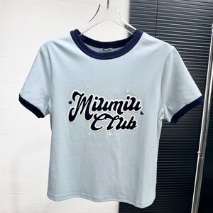 Miu Miu Light Blue Kids Tee with Navy Trim